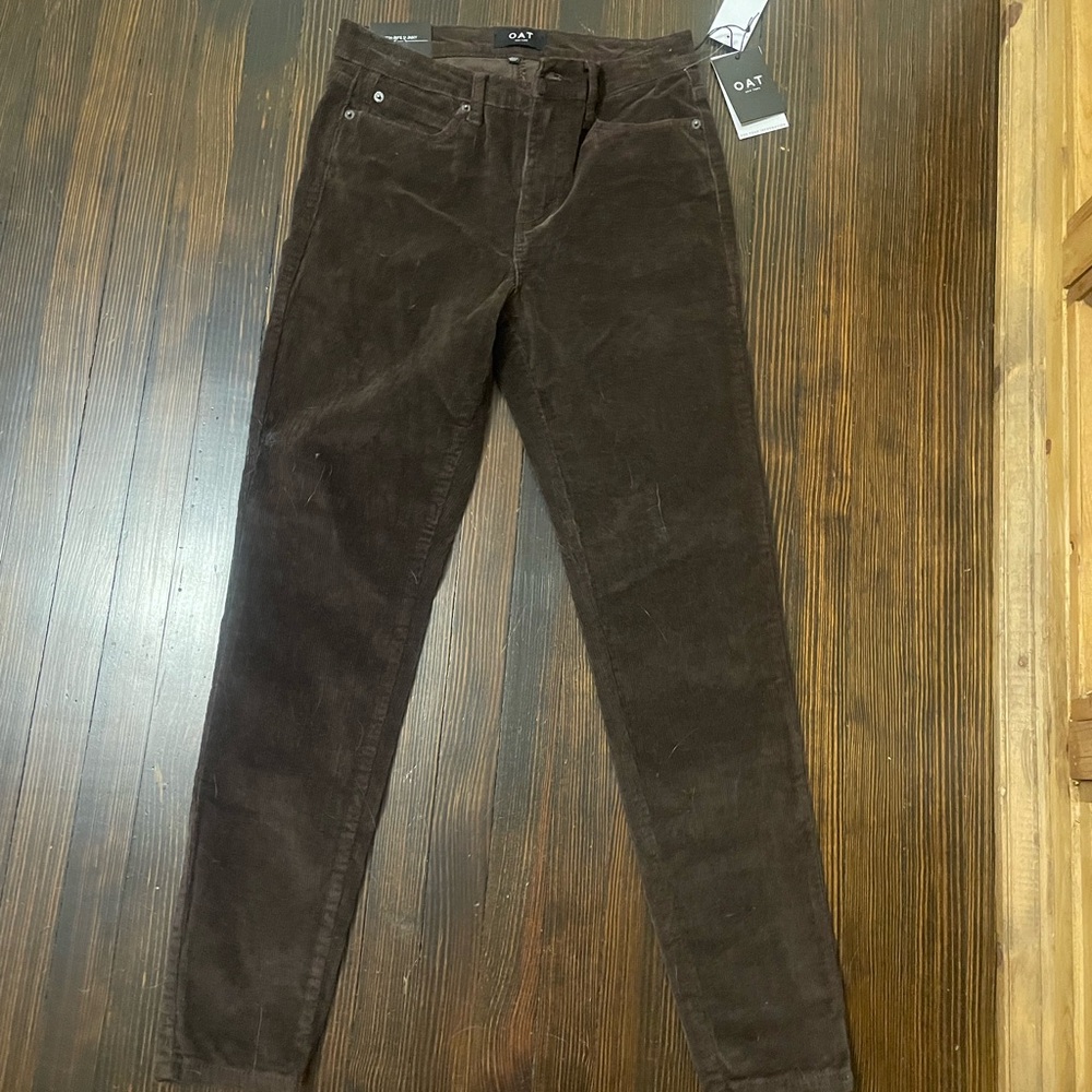 OAT NEW YORK NWT HIGH RISE SKINNY CORDUROY DARK BROWN PANT SZ 27